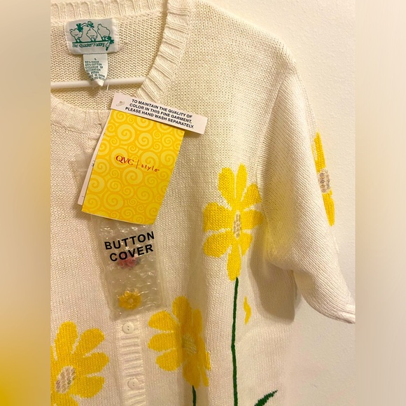 VINTAGE QUACKER FACTORY DAISY & LADYBUGS EMBELLISHED SS CARDIGAN SWEATER - Picture 10 of 11